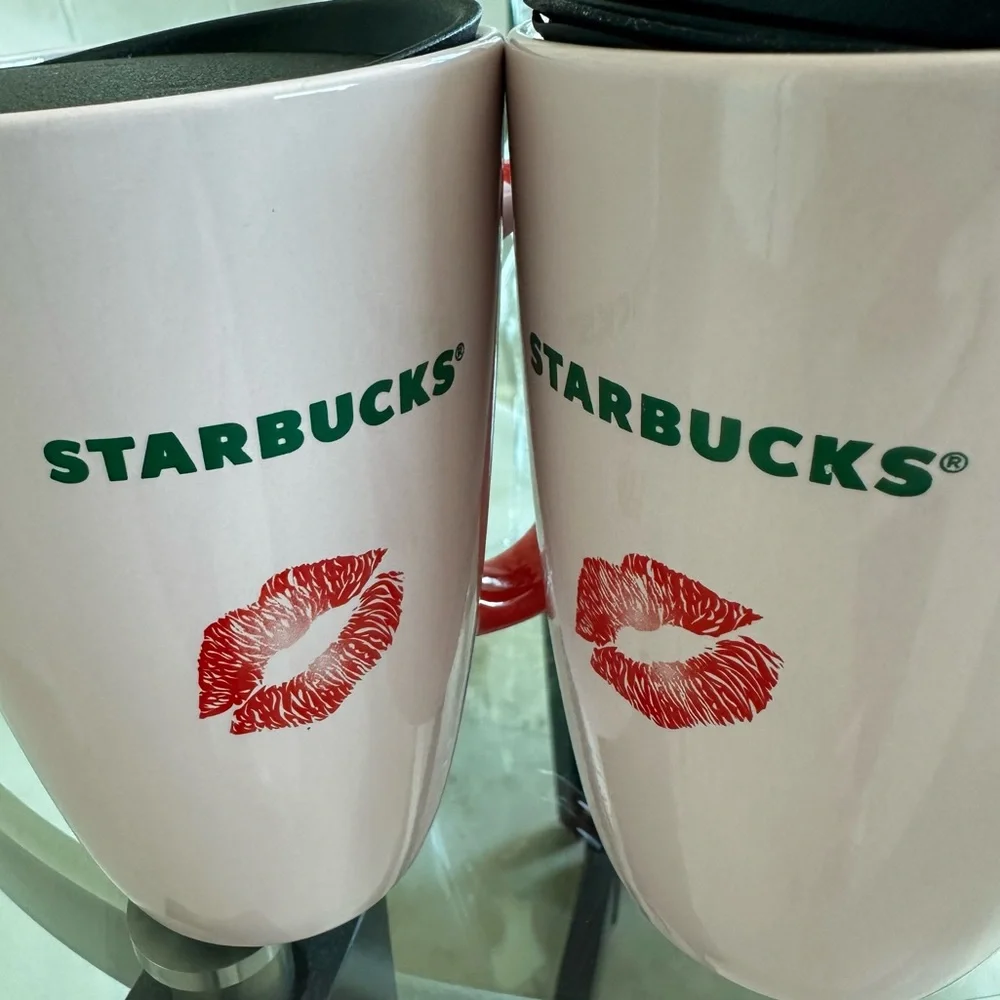 Starbucks Valentines Red-Lips Mugs With Lids (2 Pieces)